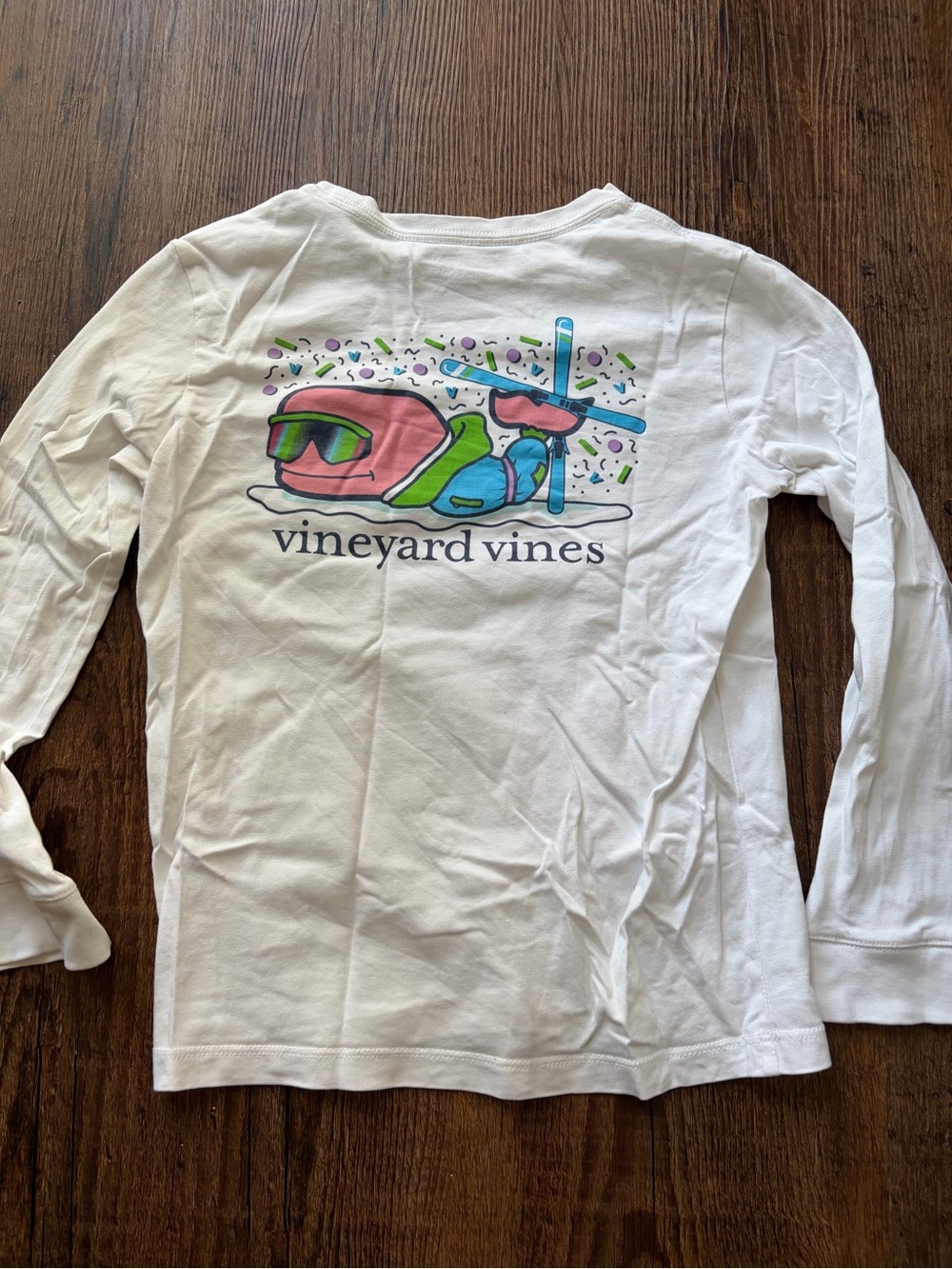Vineyard Vines White Long Sleeve Tee with Neon Ski Graphic